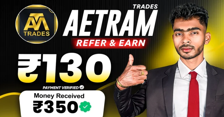 PickMyWork Refer & Earn Offer 2026 showing flat ₹130 cashback for Aetram Demat account opening.