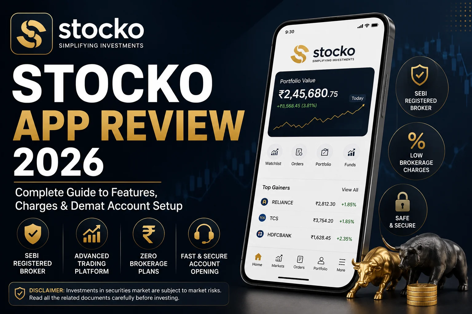 Stocko Demat App Review 2026 showing online Demat account setup and trading platform interface